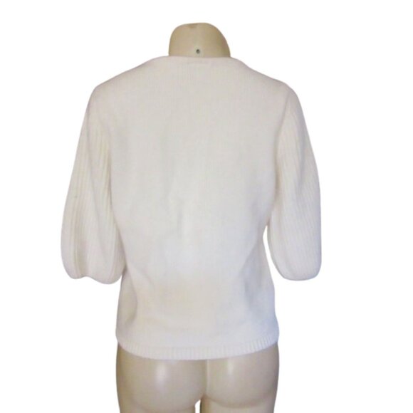 Ann Taylor Soft 3/4" Sleeves Button Down White Angora/Wool Blend Cardigan L - Picture 5 of 7